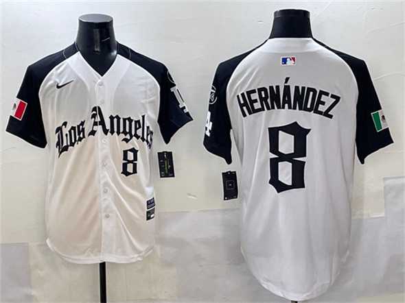 Men%27s Los Angeles Dodgers #8 Enrique Hernandez White Black Mexico 2025 LA Gothic Style With Fernando Patch Vapor Premier Limited Stitched Jersey